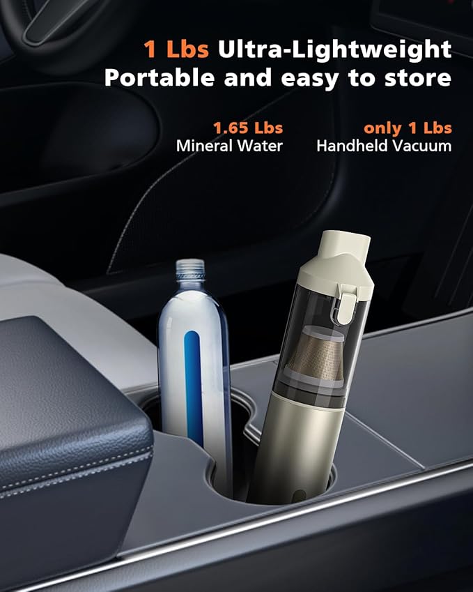Car Vacuum Portable with 16000Pa Powerful Suction, Handheld Vacuum Cordless Rechargeable Blow & Suction 4 in 1, Small Vacuum Cleaner for Car, Outdoor, Home, Office (Gold Renew)