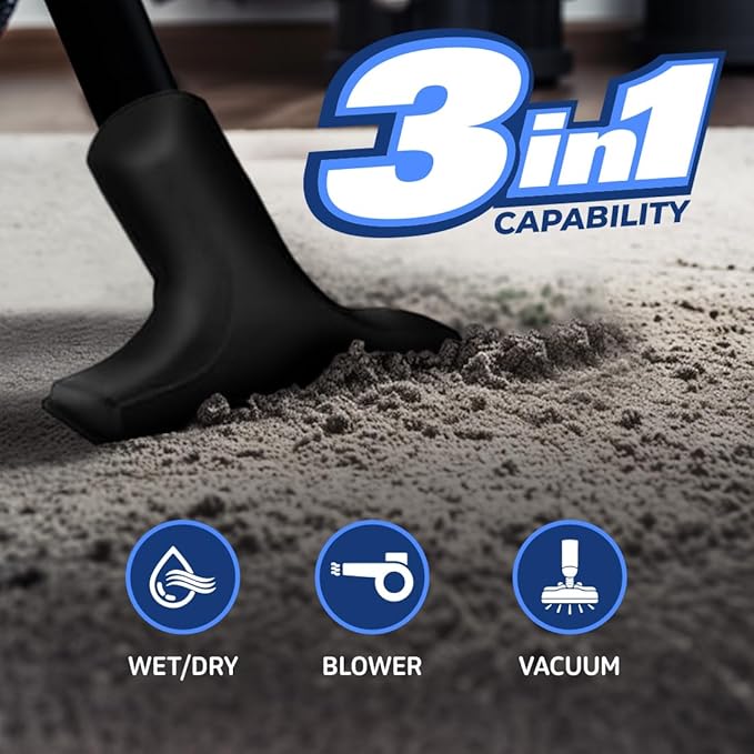 Koblenz Wet Dry Vacuum Cleaner, 2.5 Gallon 2.5 PHP, 60 CFM, 10 ft Reach, TWIST-N-LOCK Hose, Wall Mount, Small Shop Vac, Portable Shop Vac for Home Car Garage, Accessories Included, Blue/Black, WD-2.5L