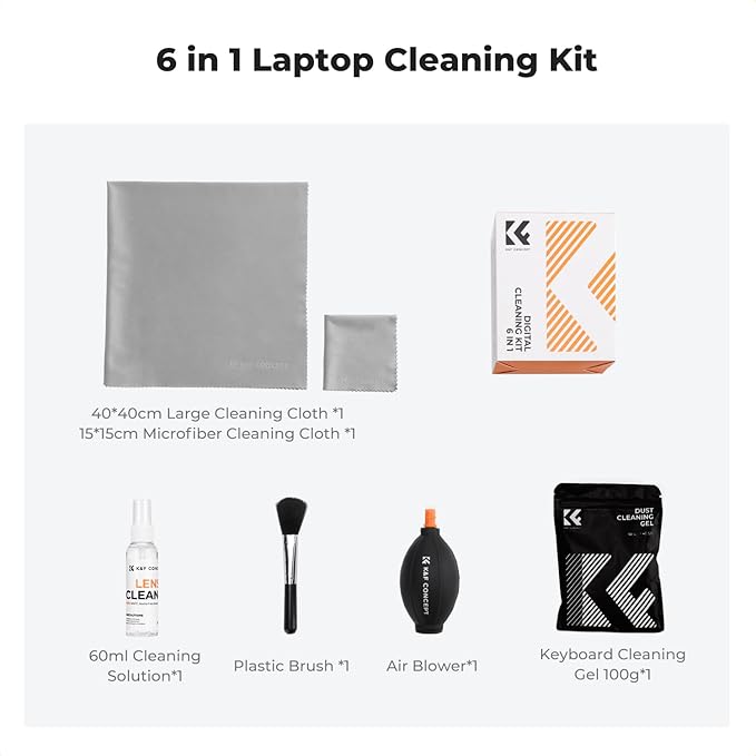K&F CONCEPT 6-in-1 Laptop Computer Keyboard Cleaner - Screen Cleaning Kit All-in-One with Gel & Spray Solution for MacBook and Other Computers
