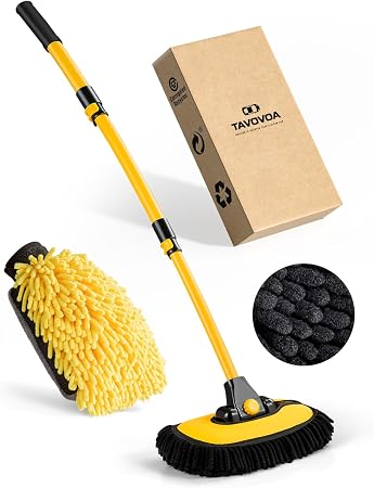 Car Wash Brush Kit, Wash Mop Extendable Extra-Long Handle and Wash Mitt Included, Great Cleaning Power, Scratch-Free Bri