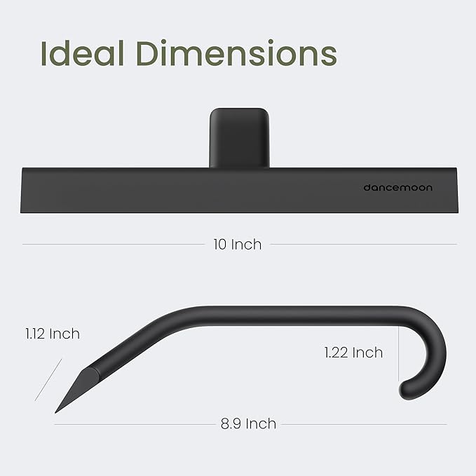 dancemoon JustHang Shower Squeegee for Glass Doors, All-One-Piece Award-Winning Silicone Squeegee with Built-in Hook for Bathroom, Window, Mirror, Tile Wall,Car, Streak-Free Cleaner Tool,10-Inch Black