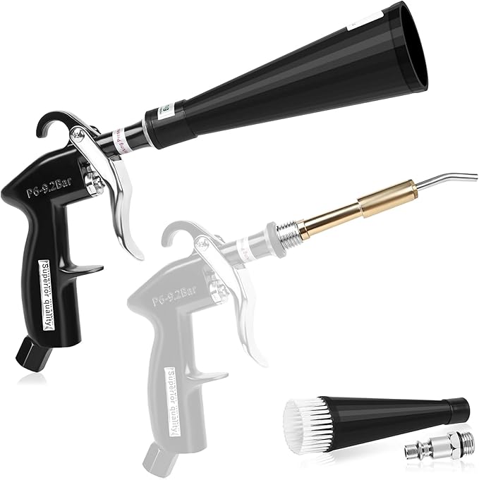 Air Blow Gun Car Detailing Dry Cleaning Gun High Pressure Cleaning Tool, Dryer Blower for Car Surfaces Quickly Blasts Dust, Works with Air Compressor (Black, 2 Set Nozzle)