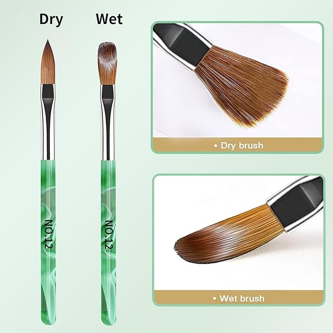 19Pcs Green Nail Art Brush Set, Nail Brushes Kit with Acrylic Nail Brush, Gel Polish Brushes, Dotting Tools, Nail Dust Brush, Manicure Tool for Acrylic Powder Application, Sculpting & Cleaning
