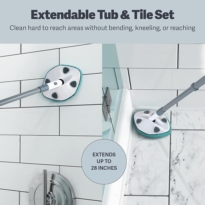 Casabella Tub and Tile Brush with 28 Inch Extendable Handle and Scrubber Pad