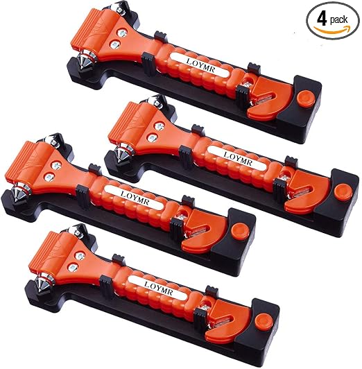 4 PCS Car Safety Hammer,with Car Window Glass Hammer Breaker and Safety Seat Belt Cutter 2-in-1 Emergency Escape Tool, S