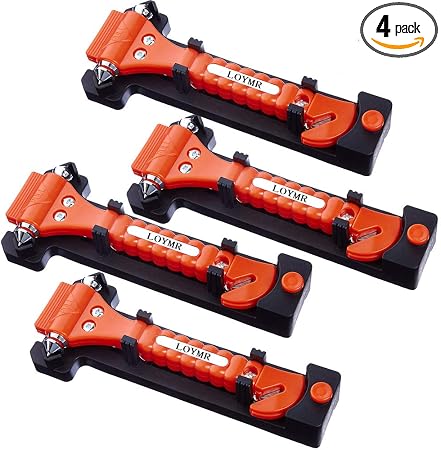 4 PCS Car Safety Hammer,with Car Window Glass Hammer Breaker and Safety Seat Belt Cutter 2-in-1 Emergency Escape Tool, S