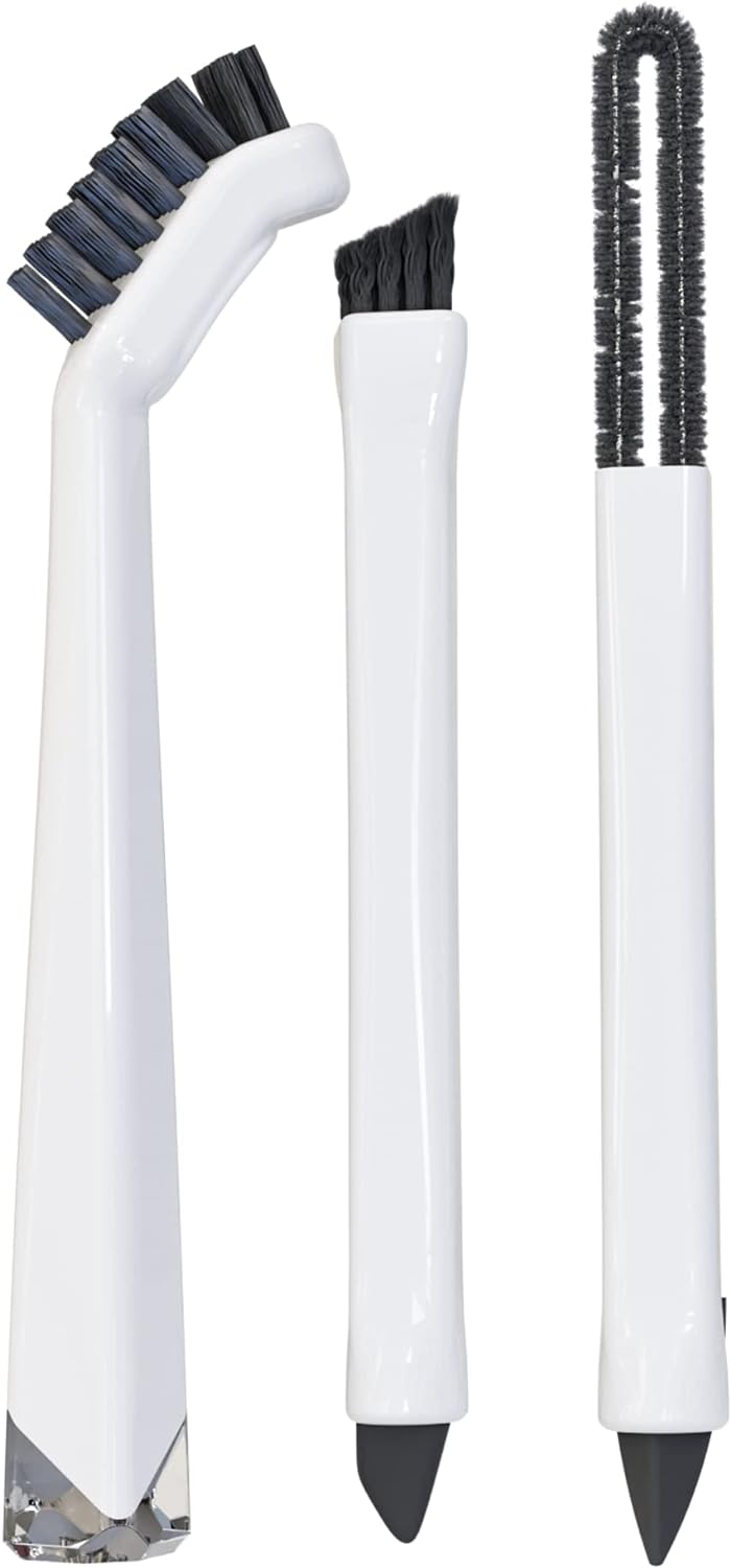 Small Cleaning Brush Set 3pcs—Crevice Brushes for Cleaning—Scrub Brushes Set with Silicone Tipped Scrub Brush—Stiff Handle Miniature Cleaning Brush for Kitchen Uensils, Tight Spaces, Tub, Shower