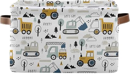 Wamika Excavator Truck Toy Storage Basket Fabric Kitchen Baskets Cars Boys Toys Open Home Storage Bins Boxes Foldable Or