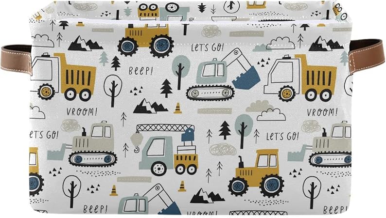 Wamika Excavator Truck Toy Storage Basket Fabric Kitchen Baskets Cars Boys Toys Open Home Storage Bins Boxes Foldable Or