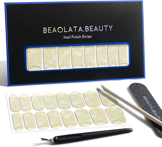 Nail Polish Strips, 32PCS Salon Quality Wraps, Long Lasting Gel Nail Stickers for Women Easy Apply& Remove (Alpine Frost White)