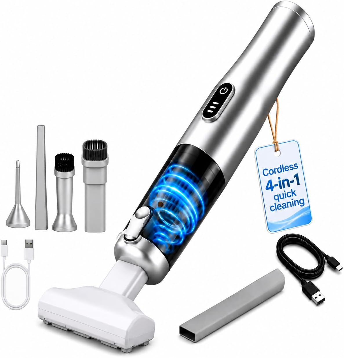 Car Vacuum Portable Cordless Handheld Vacuum Cleaner, 4-in-1 Mini Vacuum with 18,000Pa Suction, 6,000mAh Battery, Brushless Motor, 3 Suction Modes, USB-C, for Car, Home & Office