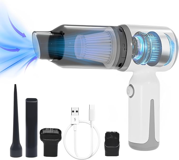 Mini Cordless Car Vacuum, Small Wireless Handheld Vacuum Cleaner 9000PA High Power Suction, Portable 3 in 1 Little Vacuum &Air Blower & Pump for Small Space at Home&Office