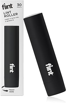 Flint Classic Black Retractable Mini Lint Roller with 30 Extra Sticky Sheets, Small and Portable Lint Roller, Ideal Pet 