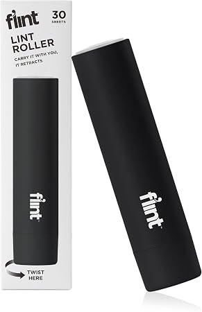 Flint Classic Black Retractable Mini Lint Roller with 30 Extra Sticky Sheets, Small and Portable Lint Roller, Ideal Pet 