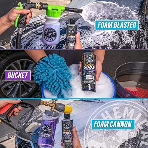 CWS_212_64M Car Wash Starter Bundle - HydroSuds Ceramic SiO2 Shine High Foaming Car Wash Soap, 64 oz, Berry Scent + Chenille Wash Mitt (2 Items) Works on Cars, Trucks, SUVs, RVs & More
