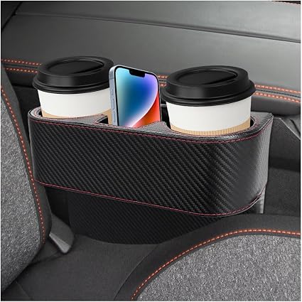 Car Seat Gap Filler Organizer, Multifunctional Auto Console Side Storage Box with Cup Holder, Universal PU Leather Cup H