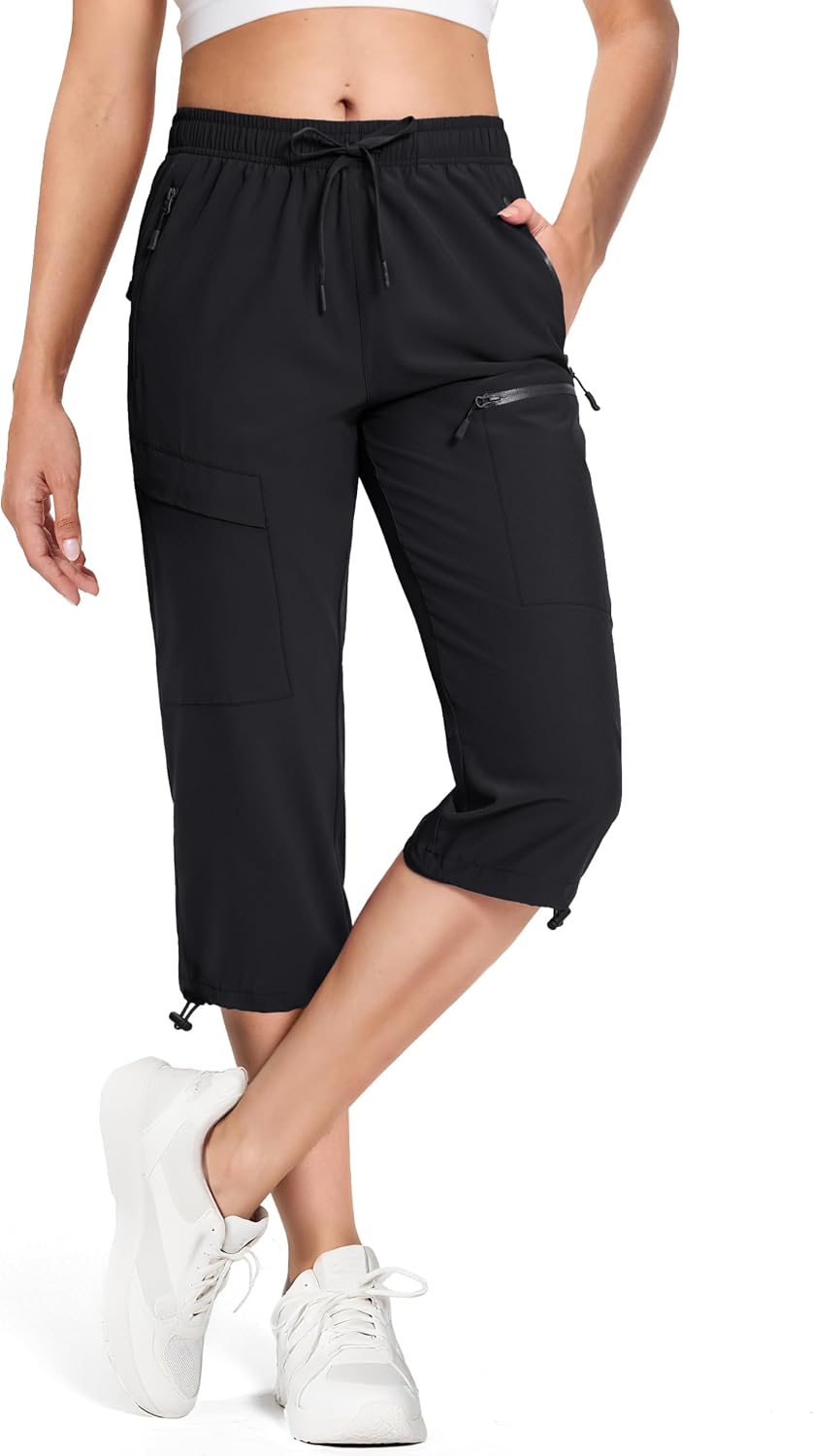 Women's Capri Pants with 5 Pockets Hiking Lightweight Quick Dry Cargo UPF 50+ Summer Travel Golf Workout Casual