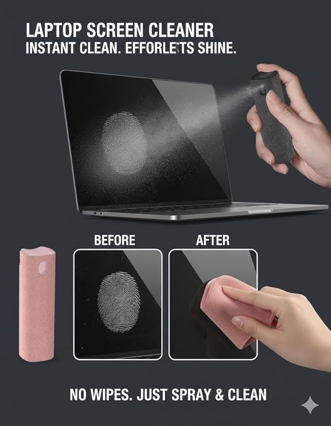 Car Screen Cleaner Touch Screen Cleaner Spray and Wipe Screen Cleaner for Car Display,iPad,MacBook and More,Laptop Computer Screen Cleaner,Travel Cleaning Kit (2 Units)