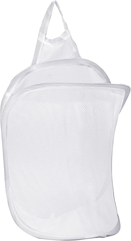Mozeat Lens Space-Saving Hanging Laundry Hamper, White, Polyester, Portable, Hangable, Foldable
