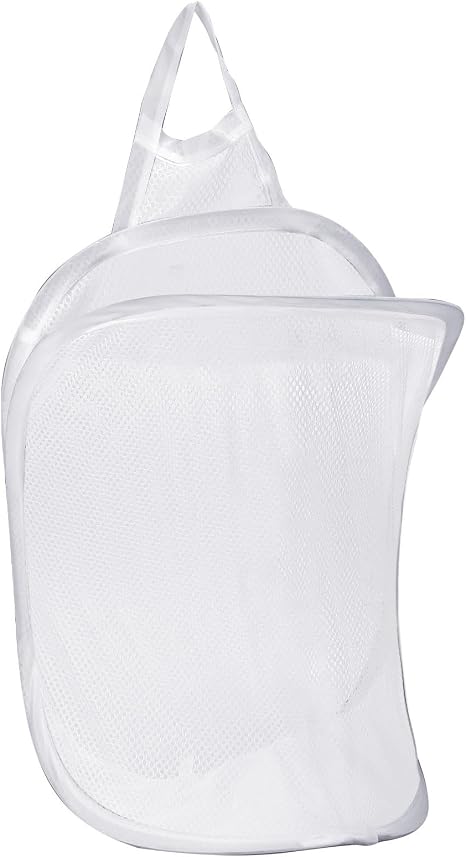 Mozeat Lens Space-Saving Hanging Laundry Hamper, White, Polyester, Portable, Hangable, Foldable