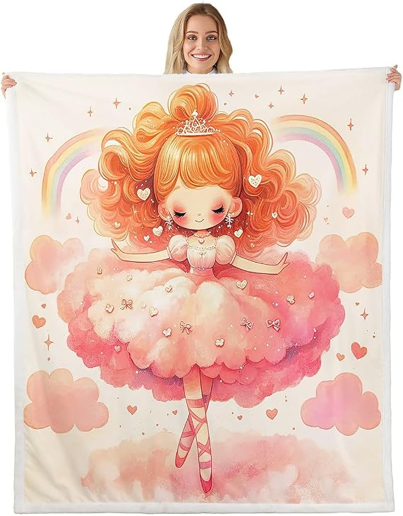 Erosebridal Ballet Fleece Blanket Cute Ballerina Girls 40"X50" Size Throw Blanket,Kawaii Rainbow Print Sherpa Blanket,Dr