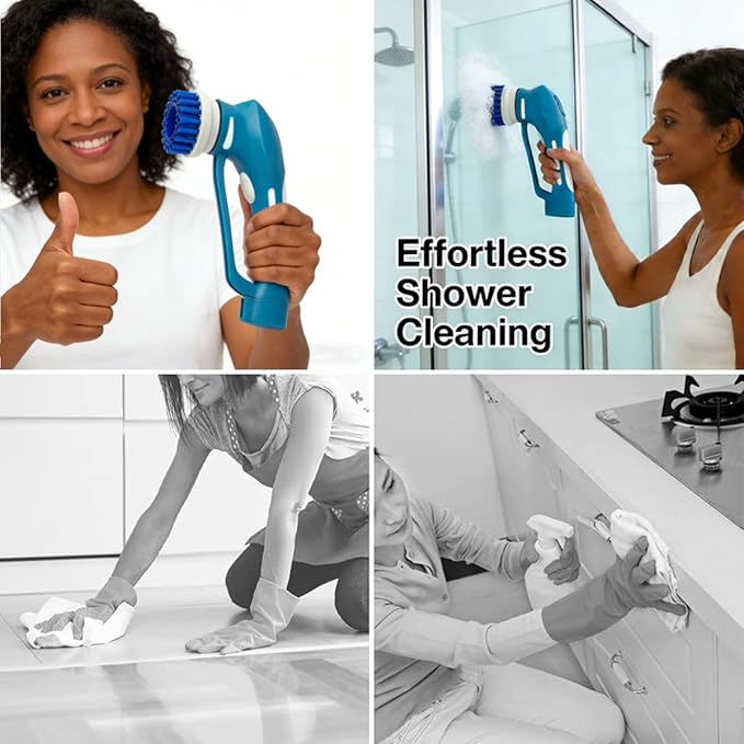 Cordless Electric Spin Scrubber with 6 Brush Heads & 2 Rechargeable Batteries, Power Scrubber for Shower Tile Grout Tub Bathroom Cleaning, IPX7 Waterproof Handheld Scrubber