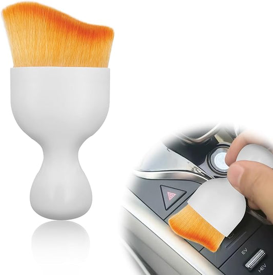 1Pcs Auto Soft Hair Brush Advanced Car Interior Detailing Brush for Dashboard Air Vent Gaps Dust Removal and Cleaning of Leather Surfaces Widely Used, White handle, yellowish-brown bristles