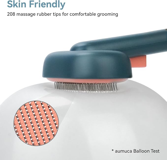 Aumuca Skin Friendly Self-Cleaning Slicker Brush for Dogs & Cats, Gentle Pet Grooming Tool for Shedding & Deshedding, Efficient Hair Remover for Long & Short Haired Pets
