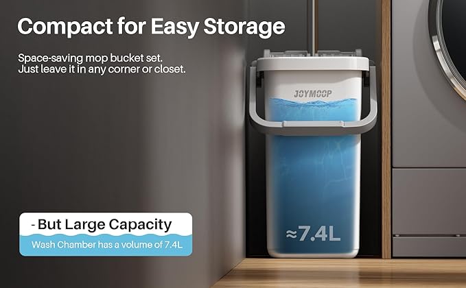 JOYMOOP Flat Mop System, Microfiber Mop and Bucket Set, White, Household & Commercial Floor Cleaning Mop with Long Handle, Hands-Free Cleaning System