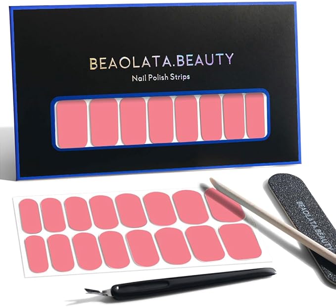Nail Polish Strips, 32PCS Salon Quality Wraps, Long Lasting Gel Nail Stickers for Women Easy Apply& Remove (Soft Peach Solid)