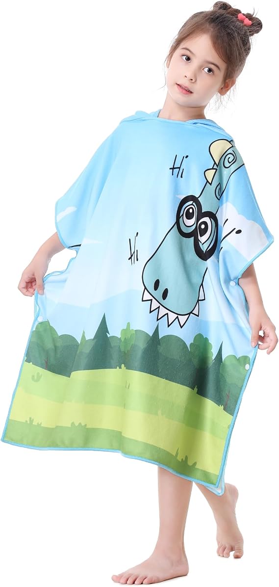 Dinosaur Towel Poncho for Kids Child Boys Girls Hooded Bath Beach Towel Pool Swim Cover-ups for Age 3 to 10 Years with B