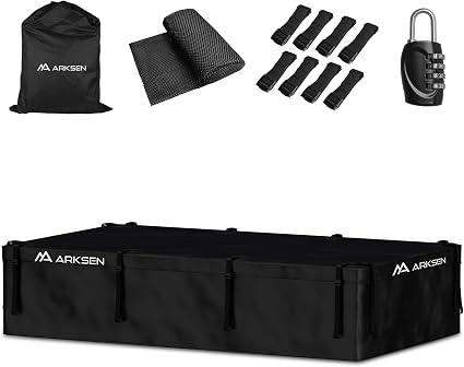 ARKSEN Extra-Wide 42 Cubic Feet Waterproof Rooftop Cargo Carrier Bag Heavy Duty Car Roof Rack Bag for Full-Size Cars w/ 