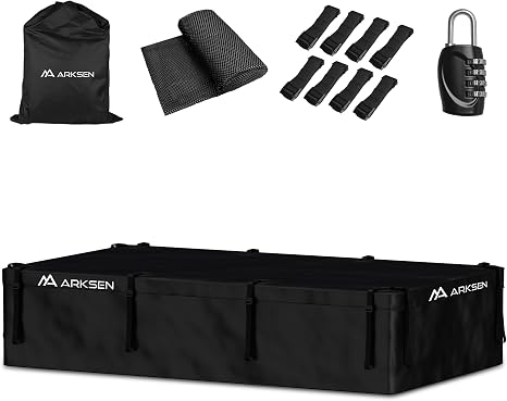ARKSEN Extra-Wide 42 Cubic Feet Waterproof Rooftop Cargo Carrier Bag Heavy Duty Car Roof Rack Bag for Full-Size Cars w/ 