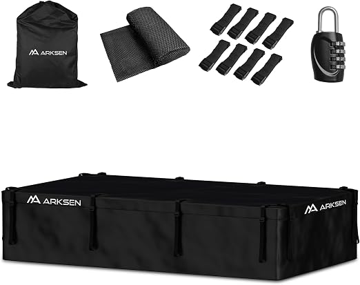 ARKSEN Extra-Wide 42 Cubic Feet Waterproof Rooftop Cargo Carrier Bag Heavy Duty Car Roof Rack Bag for Full-Size Cars w/ 