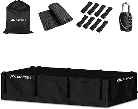 ARKSEN Extra-Wide 42 Cubic Feet Waterproof Rooftop Cargo Carrier Bag Heavy Duty Car Roof Rack Bag for Full-Size Cars w/ 