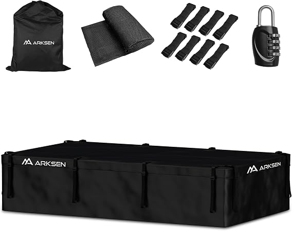 ARKSEN Extra-Wide 42 Cubic Feet Waterproof Rooftop Cargo Carrier Bag Heavy Duty Car Roof Rack Bag for Full-Size Cars w/ 