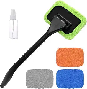 Car Windshield Cleaning Tool, Microfiber Auto Window Cleaner with 4 Cloth Pads & Long Handle, Reusable Window Cleaning T