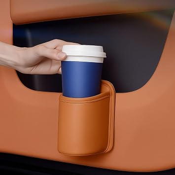 Leather Car Cup Holder, Hanging Back Seat Bottle Holder, Orange