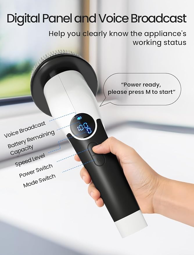 KEIMI Electric Spin Scrubber, Cordless Shower Cleaning Brush with 8 Replaceable Brush Heads, 3 Speeds, Extension Handle, Digital Display, IPX7 Power Scrubber for Bathroom, Tub, Tile and Floor
