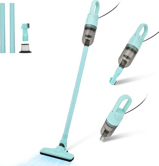 6-in-1 Lightweight Stick Vacuum Cleaner with 100W Powerful Motor, Mini Portable Household Handheld Vacuum Cleaner for Domestic Hard Floors, Carpets and Pet Hair(Light Green Corded)