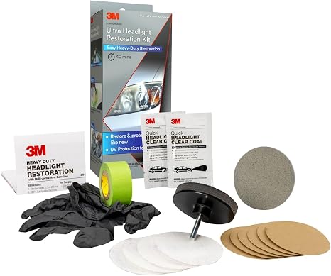 3M Ultra Headlight Restoration Kit, Contains Masking Tape, Light Sanding Discs, Wax Protectant and More, Use on Plastic 