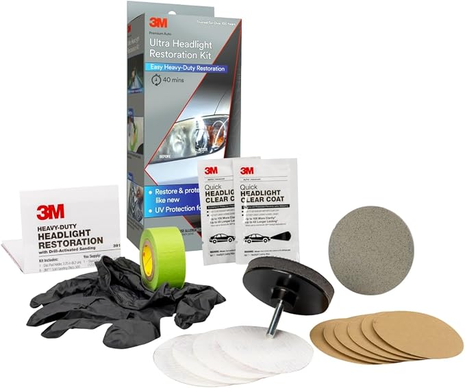 3M Ultra Headlight Restoration Kit, Contains Masking Tape, Light Sanding Discs, Wax Protectant and More, Use on Plastic 