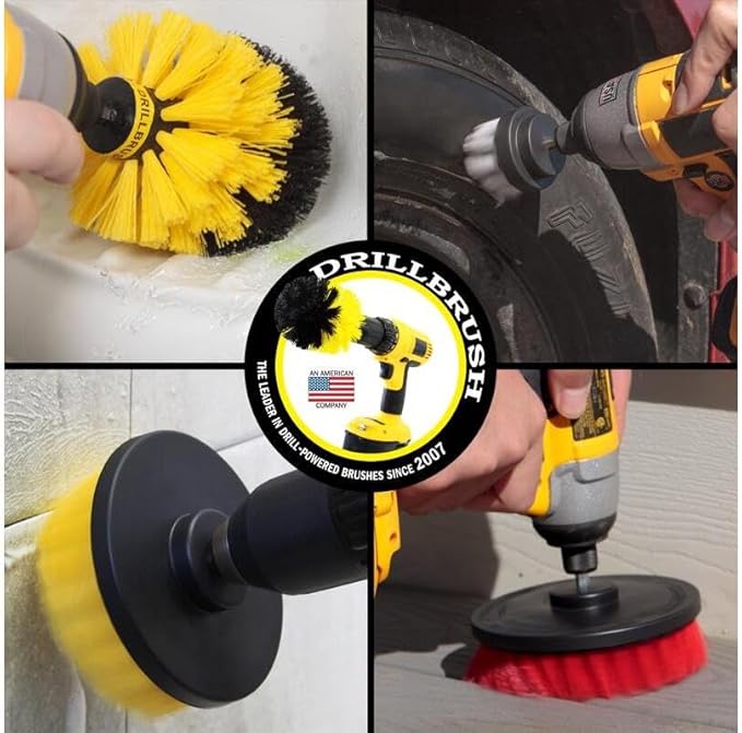 Drillbrush Drill Brush Attachment Set – Power Scrubber Brush for Tub, Tile, Shower, and Grout – All-Purpose Household Cleaning Brushes for Drill, Auto Detailing Brushes - Electric Grout Cleaner Kit
