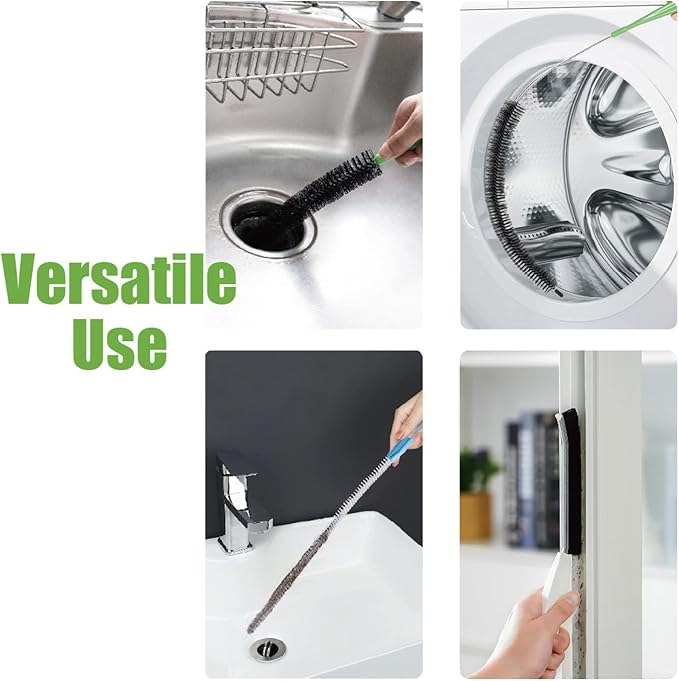 4pcs Flexible Cleaning Brush Set for Dryer Vents, Fridge Coils, HVAC Systems & Tight Spaces – Multi-Use Lint and Dust Remover with Crevice Brush and Detailing Tools
