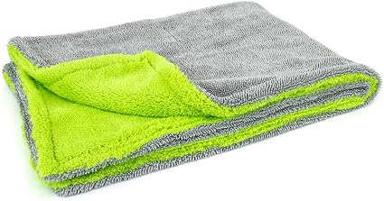Autofiber Amphibian Dual Microfiber Car Drying Towel - One Side Twist, One Plush - 20 inch x 30 inch, Green/Gray