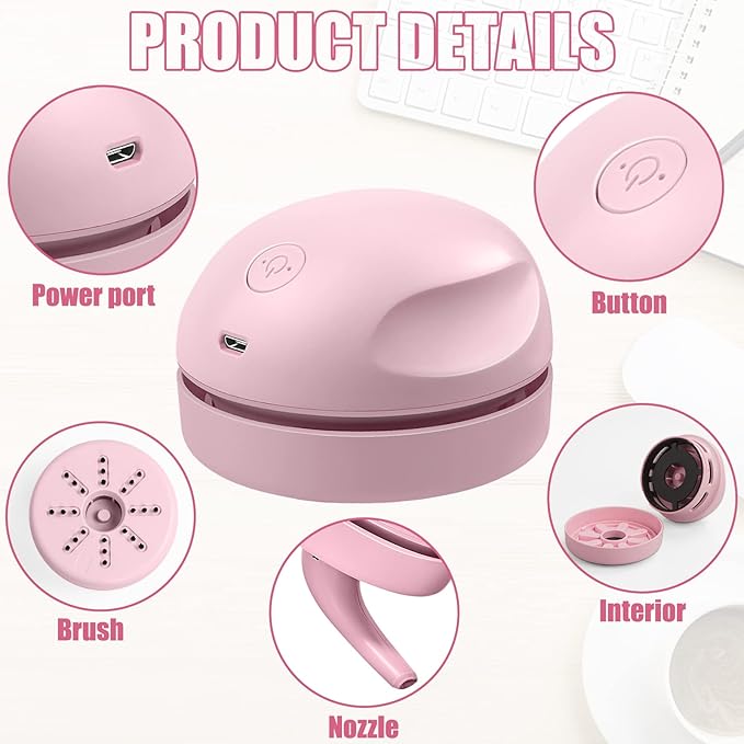 prowithlin Portable Desktop Vacuum Cleaner, USB Charging, Pink, Best for Cleaning Dust, Crumbs, Piano, Computer, Car etc.