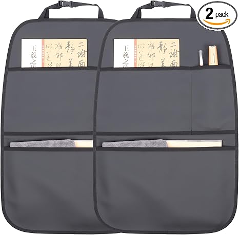 Kick Mat Back Seat Protector Waterproof Leather Car Seat Back Organizers Cover with 3 Storage Pockets for Kids Pets SUV 