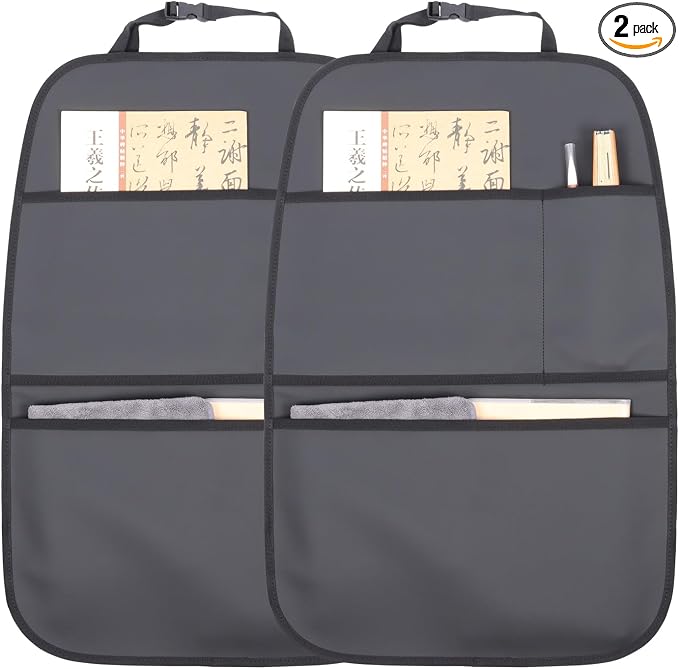 Kick Mat Back Seat Protector Waterproof Leather Car Seat Back Organizers Cover with 3 Storage Pockets for Kids Pets SUV 