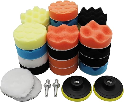 31Pcs Car Care Waxing Buffing Polishing Pads Sponge Kit Woolen Polishing Waxing Buffing Pads Kit with 2Pcs M10 Drill Ada