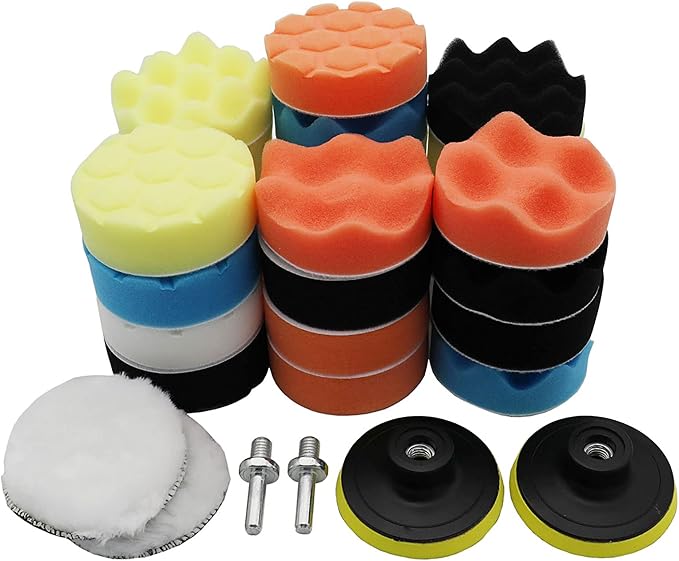 31Pcs Car Care Waxing Buffing Polishing Pads Sponge Kit Woolen Polishing Waxing Buffing Pads Kit with 2Pcs M10 Drill Ada